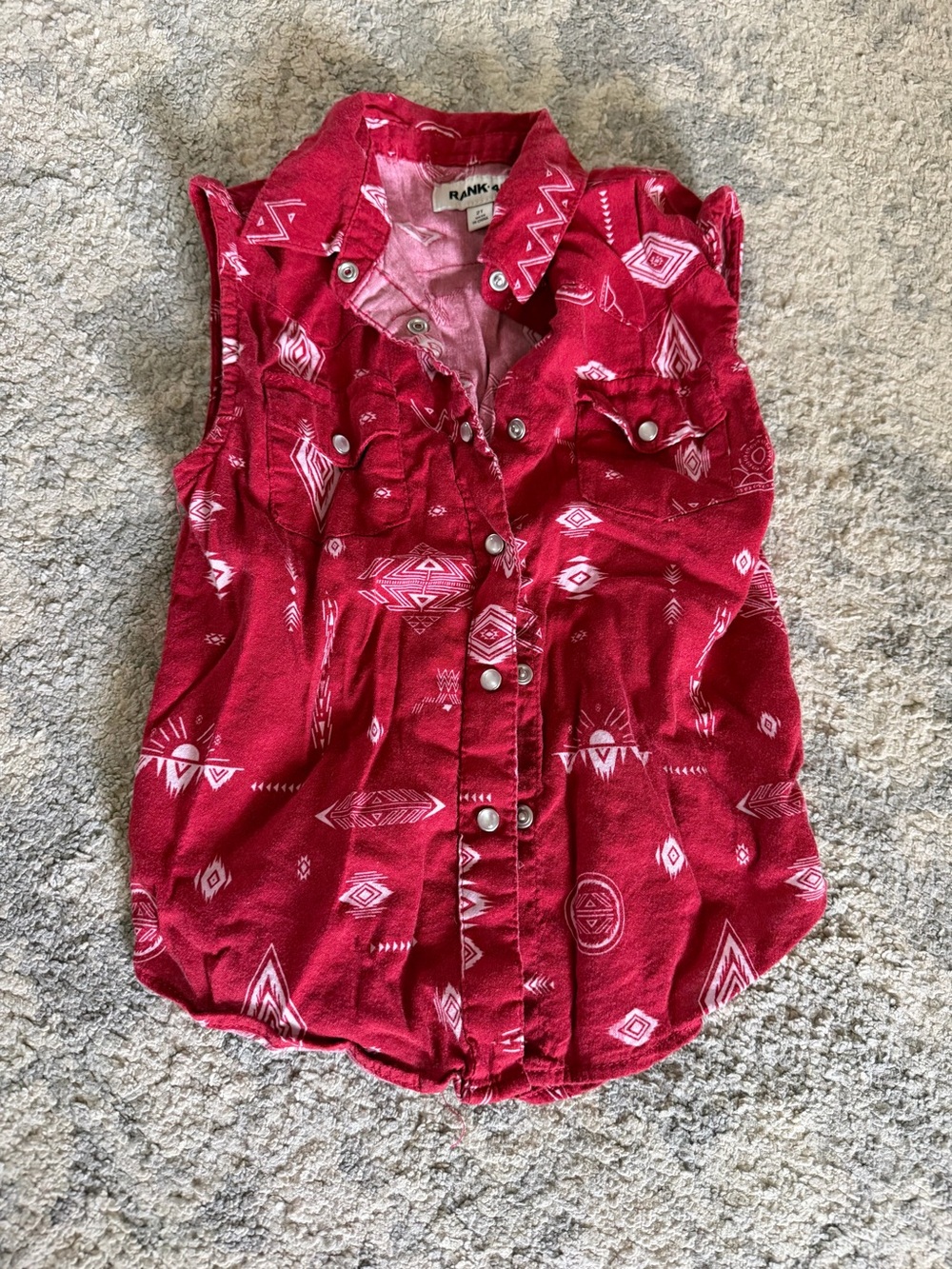 Red Sleeveless Aztec Button-Up Shirt